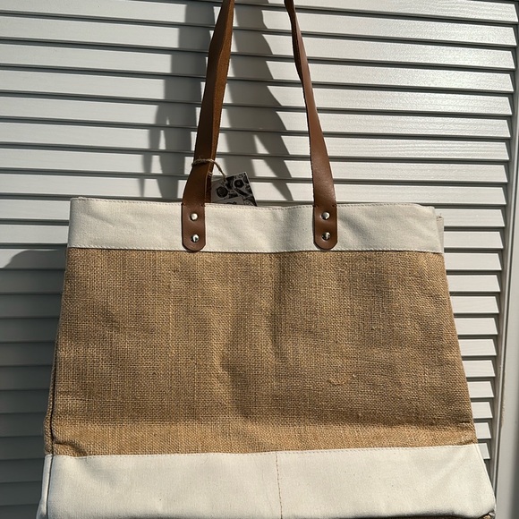 NWT Small Acts Change the World Burlap and Canvas Extra Large Tote with … - Picture 4 of 6